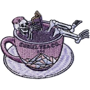 Suriel Tea Co Embroidery Patches for Clothes Backpacks Hats Jeans Bags, Skeleton Size 3" Iron On Patch or Sew On Patches, Fantasy Bookish Applique Embroidery Patches