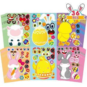 36 Sheet Easter Stickers for Kids,Easter Basket Stuffers,Make a Face Easter Stickers with Easter Animal Egg Themed,Make Your Own Stickers,Easter Decorations Gift Kids Party Favor Supplies Crafts