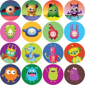 easykart labels Monster Robot & Cute Alien Stickers 500 Pcs, 1.5 Inch Round Space Planet Sticker Kit Alien UFO Decoration Space Party Supplies Rocket Favors