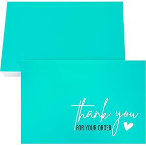 RXBC2011 Thank you for your order card Modern Script with heart Postcard Size 4x6 Inch Pack of 50 Teal