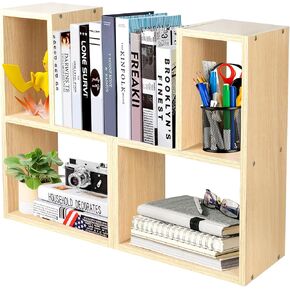Alyoen Desktop Bookshelf (2 Set) - Desk Corner Organizer Office Storage Rack Adjustable Wood Display Shelf, Perfect for Birthday Gifts/Home Decor/Kitchen/Makeup Storage