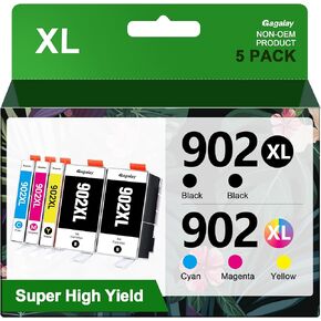 902XL Ink Cartridges for HP Printers 5 Pack Replacement for HP 902XL Ink Cartridges Combo Pack 902XL Works for OfficeJet 6958 6962 6950 Pro 6978 6968 6975 Printer T0A39AN, Cyan Magenta Yellow 2 Black