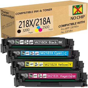 218X Toner Cartridge 4 Pack(No Chip)Compatible with HP 218A 218X Toner Cartridge for HP Color LaserJet Pro 3201dw MFP 3301cdw 3301fdw 3301sdw Printer for W2180X W2181X W2182X W2183X(BCYM,4Pack)