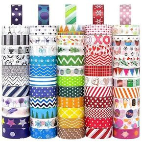 60 Rolls Washi Tape Set, Decorative Colored Tape for Holiday, Washi Tape for Christmas,Scrapbooking Supplies, Bullet Journals, DIY Craft, Gift Wrapping, Planners