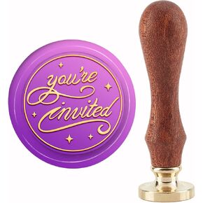 CRASPIRE You're Invited Wax Seal Stamp Vintage Sealing Wax Stamps 30mm Retro Removable Brass Stamp Head with Wood Handle for Wedding Invitations Halloween Christmas Thanksgiving Gift Packing