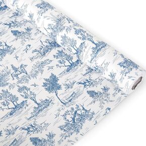 JarThenaAMCS Classic French Village Printed Wrapping Paper Roll 17 In x 32.8Ft White Blue Rustic Rural Scenery Gift Wrap Paper Decorative Art Paper for Birthday Gift Packing Supplies