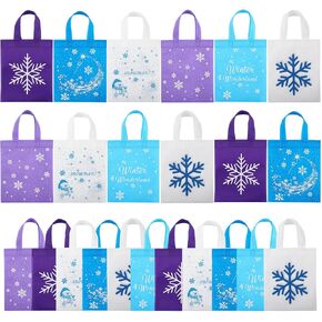 Svee 24 Pcs Frozen Gift Bags Snowflake Party Favors Winter Frozen Birthday Goodie Bags Blue White Candy Treat Packings for Kid with Double Printed Non Woven Reusable Party Supplies