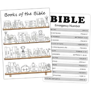 6 Set Books of The Bible Sticker Bible Emergency Numbers Sticker Books of The Bible Book Shelf Nutrition Facts Sticker Tracker Dashboard Sticker Christian Faith Bible Verse Sticker (Black)