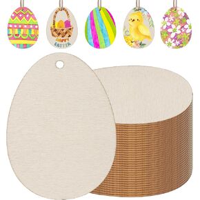 50 PCS Easter Egg Egg Clevouts غير مكتملة من الخشب الخشب غير المكتمل عيد الفصح DIY معلق الحلي العلامات الهدية مع حبل القنب للطلاء Proform