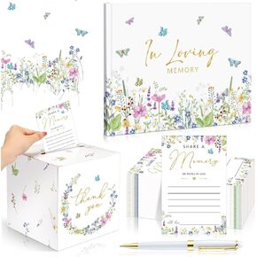 54 Pcs Funeral Guest Book for Memorial Service Celebration of Life Guest Book Hardcover in Loving Memory with 50 Memory Cards, Box, 2 Pens for Funeral Memorial Farewell Party Favors