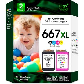 667XL استبدال خرطوشة الحبر لـ HP Ink 667xl من خراطيش الحبر الأسود واللون لصالح Deskjet Ink Advantage Deskjet 1275 2374 2375 2775 2776 6075 6475 6476 Printer (1 Black ، 1 Color)