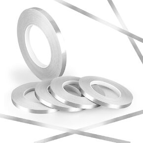 Silver Metallic Tape, 5 Pack, 2/5" x 54 Yd, Self Adhesive Polyester Mylar Film Tape, Sparkle Graphic Tape, Grid Tape, Chart Tape Water/Tear Resistant, for Walls, Mirror, Cars and Gift Wrapping
