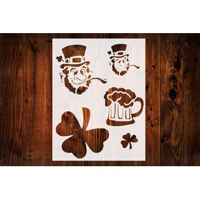 Shamrock & St. Patrick's Day Leprechaun Beer Stencil, Reusable & Sturdy, 8.5" x 11" for Celebratory Art, Crafts & DIY Projects