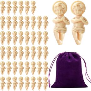 48PCS King Cake Babies,Baby Jesus Figurine,Plastic Jesus Doll with Gift Bag,Mini Jesus Figures Figurines for Mardi Gras Party Cake Toppers Decorations Religious Gifts Non-Edible Cake Toppers