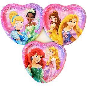 Princess 24 ct Heart Shape Dessert Plates - Featuring Ariel, Snow White, Rapunzel, Tiana
