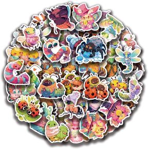 Cute Bug Stickers Candy Insect Sticker 50 Pcs Colorful Nature Insect Stickers for Laptop Water Bottle Luggage Skateboard Very Hungry Caterpillar Waterproof Sticker for Kids Boys Teens Girls