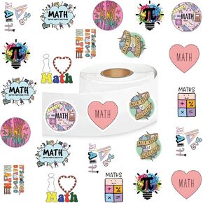 Math Stickers (500 pcs), 10 Sheets Aesthetics Cartoon Decal Roll Self Adhesive Seals for Kids Girls Boys Teen Birthday Party Decoration Water Bottle Laptop Scrapbook Cards Envelope