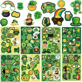330PCS St. Patrick's Day Stickers for Kids, Green Shamrock Stickers Four-Leaf Clover Stickers for Boys Girls Scrapbooking Bottle Water, St. Patrick's Day Self-Adhesive Stickers for Party Favors