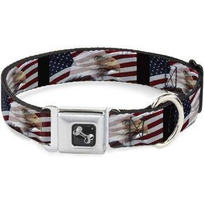 Buckle-Down Seatbelt Buckle Dog Collar - American Eagle Flags - 1" Wide - Fits 15-26" Neck - Large