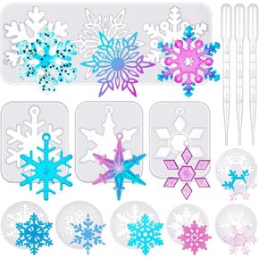 13 Pcs Snowflake Silicone Resin Mold, Resin Christmas Ornament Molds with 3 Straws, SnowflakeResinMolds for Resin Ornament, DIY Christmas Gift and Jewelry Pendant Decoration