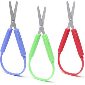 3Pcs Loop Scissors, Windspeed 7.8 Inch Spring Scissors Mini Training Loop Scissors Loop Scissors Colorful Grip Scissors Loop Handle with Easy-Open Squeeze Handles for Special Needs and Elderly