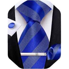 DiBanGu Mens Tie Set Silk Plaid Striped Necktie Woven Pocket Square and Cufflinks Tie Clip Set Formal Wedding