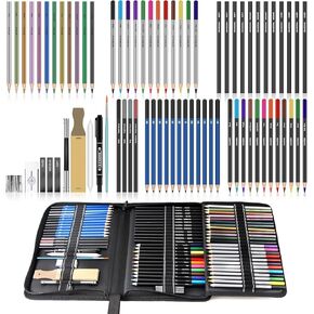 Art Supplies Drawing Kit, 146Pcs Drawing Pencils for Sketching - Include Colored, Graphite, Colored, Metallic, Charcoal Pencil, Ideal Gift for Beginners & Professional Artists Teens & Adults