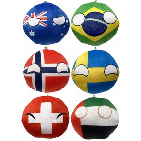 6PC Countryballs Plushies - Soft & Educational National Character Toys. Your Collection of Countryball and Polandball Plushies. (7ZA-NZ-CZ-NK-ES-PK)