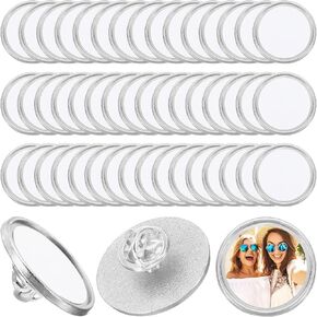 PATIKIL Sublimation Blank Button, 50 Pcs 0.98 Inch Aluminum DIY Sublimation Pins Round for DIY Craft Badge Jewelry Lapel, Silver White