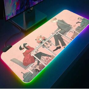 تجسس عائلة RGB أنيمي الماوس وسادة كبيرة | 14 وضع الضوء LED كرتون Mousepad للألعاب | حصيرة مكتب مزوّز كبيرة جدًا للكمبيوتر (دافئ)