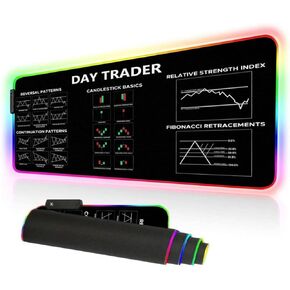 31.5x11.8in Crypto Gift Stock Market Day Trader RGB Mousepad Led, Trader Investor Gift Led Desk mat Chart and Candlestick Pattern, Reversal Continuation Patterns Large Gaming led Mouse Mat KMH