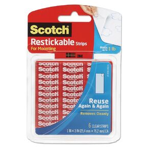 Scotch Restickable Strips, 1-inch X 3-inch, Clear, 6-Strips (R101), 3 Pack