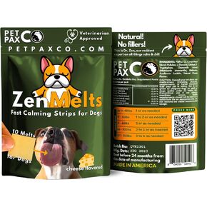 ZenMelts Dogs Anxiety Relief Calming Strips - Anxiety Relief for Dogs During Fireworks, Storms & Separation - Non-Drowsy Tasty Dog Melt (Pack of 30)