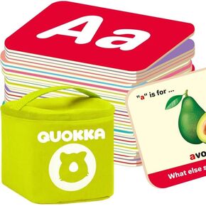 QUOKKA 225 Flash Cards for Toddlers 1-3 – Alphabet & First Words Flashcards with Rings – Toddler Educational Toys for Learning – Fun Big Size Letter Flashcards for Toddlers 3-5 Years