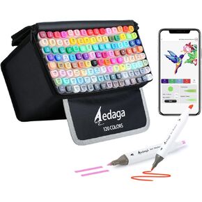 120 Colors Alcohol Markers with Free App, Dual Tip Art Markers with Kickstand Case for Artists Adults and Kids. Alcohol Based Markers for Coloring Painting Sketching and Drawing, Great Gift