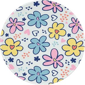 Blue Floral Round Mouse Pad Small Gaming Mousepad Desk Mat Stitched Edges 8 X 8 Inch for Home Office