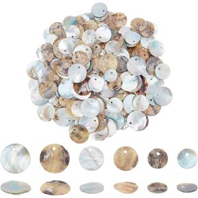 PH PandaHall 240 Pieces 3 Styles 10/12/15mm Natural Shell Beads, Flat Round Mother of Pearl Beads, Shell Beads, Shell Coin Charms Beads for Craft Making, Home Decoration, Necklace, Bracelet DIY
