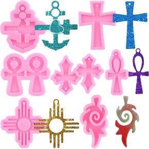 Cross Resin Molds Epoxy Resin Cross Molds Silicone Molds for Keychain DIY Craft Necklace Jewelry Pendant Making Set of 7
