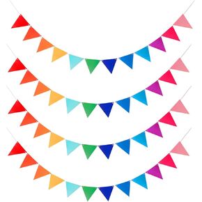 48Pcs Rainbow Pennant Banner, BetterJonny 4 Pack Felt Fabric Flags Pennant Banners Triangle Flag for Party Wedding Christmas Birthday Bedroom Decoration