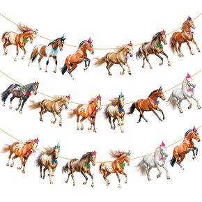 Horse Party Banners Horse Party Decorations 3Pcs Horse Birthday Decorations Racing Horse Banner Horse Themed Party Cutout Banner for Western Cowboy Cowgirl Party Supplies