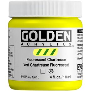Heavy Body Acrylics by GOLDEN, Fluorescent Chartreuse, 4 fl. oz. Jar, Professional Acrylic Paint, Transparent