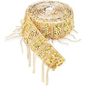 Gold Rhinestone Ribbon Self Adhesive Crystal Rhinestone Strips Stickers Sparkling Resin Diamond Ribbon Bling Diamond Sticker Shiny Ribbon Glittery Strips for Crafts DIY Party Decoration (1 Yard)