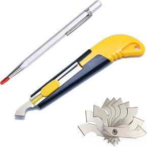 YouU 1pcs Acrylic Cutter and 10 Pcs Blade Set with Mini Box,Multi-Use Cutter with Cutting Blade/1pcs Tungsten Carbide Scribe and Etching Pen（Silver）