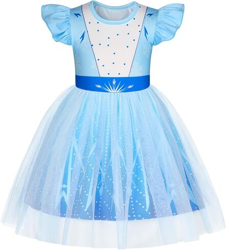HenzWorld Girls Princess Dress up Kids Short Flutter Sleeve Tulle Dress Toddler Costume Theme Birthday Party Gift Outfits in Kuwait