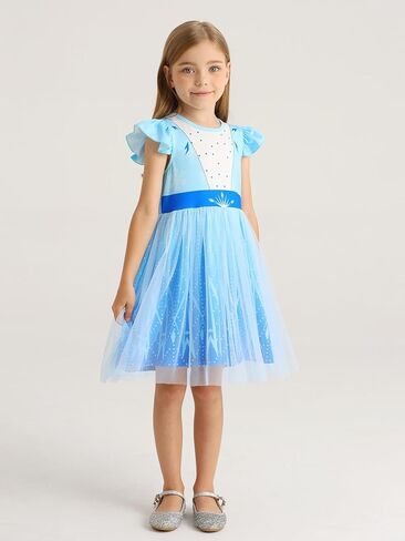 HenzWorld Girls Princess Dress up Kids Short Flutter Sleeve Tulle Dress Toddler Costume Theme Birthday Party Gift Outfits in Kuwait