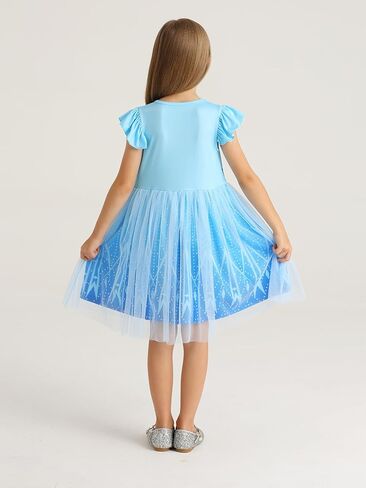 HenzWorld Girls Princess Dress up Kids Short Flutter Sleeve Tulle Dress Toddler Costume Theme Birthday Party Gift Outfits in Kuwait