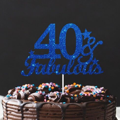 40 & Fabulous Cake Toppers Blue Glitter ، Happy 40th Cake Cake Topper Heaits to 40 year Bay Decoration ، Forty and Fabulous Cake Decorations for 40 عيد ميلاد حفلة in Kuwait