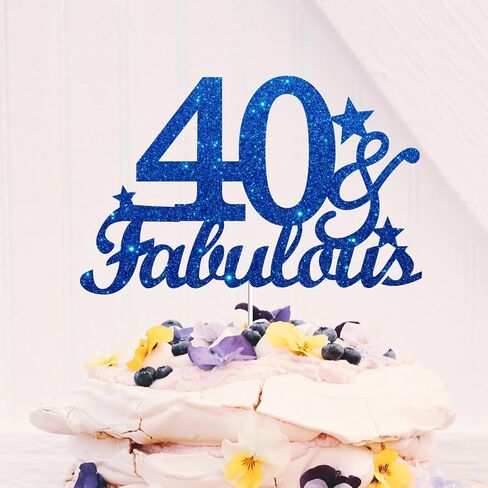 40 & Fabulous Cake Toppers Blue Glitter ، Happy 40th Cake Cake Topper Heaits to 40 year Bay Decoration ، Forty and Fabulous Cake Decorations for 40 عيد ميلاد حفلة in Kuwait
