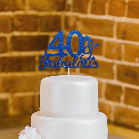40 & Fabulous Cake Toppers Blue Glitter ، Happy 40th Cake Cake Topper Heaits to 40 year Bay Decoration ، Forty and Fabulous Cake Decorations for 40 عيد ميلاد حفلة in Kuwait