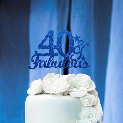 40 & Fabulous Cake Toppers Blue Glitter ، Happy 40th Cake Cake Topper Heaits to 40 year Bay Decoration ، Forty and Fabulous Cake Decorations for 40 عيد ميلاد حفلة in Kuwait